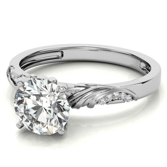 2.0Carat -8.0mm Round Moissanite Floral Accent Engagement Ring - Picture 3 of 16